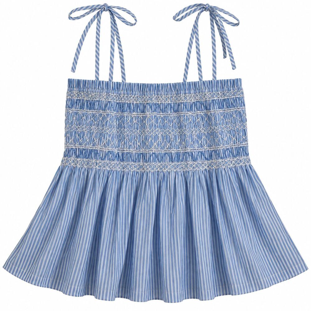 J. Crew Paloma Top Womens Medium Striped Smocked Embroidered Cotton Poplin NEW